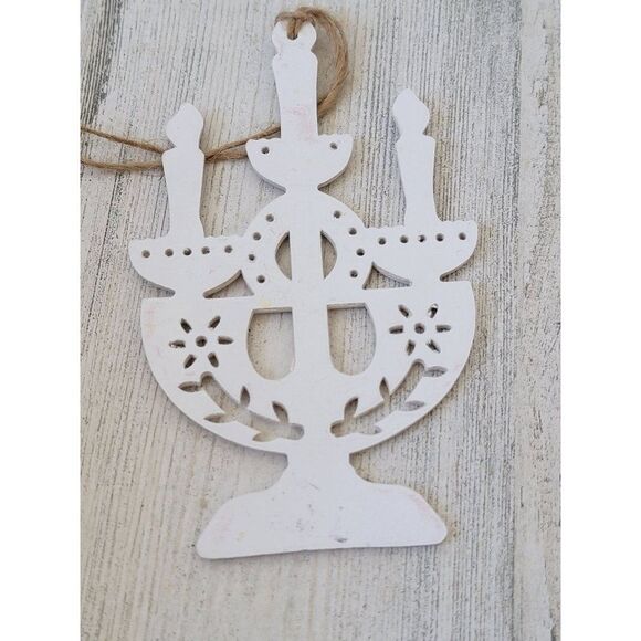 White Hanukkah menorah AS IS candle ornament Xmas decor - Picture 4 of 6